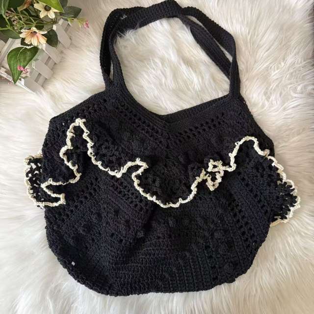 2026 Woven Shoulder Bag Handmade Woven Hollow Tote Bag Beach Vacation Women's Bag