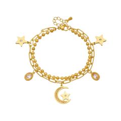 Fashion diamond moon star flower charm stainless steel bracelet