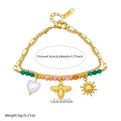 Sweet colorful bead sun bee heart charm stainless steel bracelet