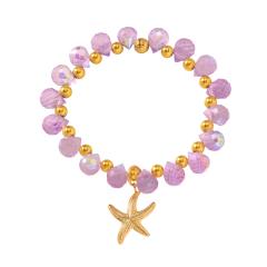 Violet crystal bead stainless steel bead charm bracelet