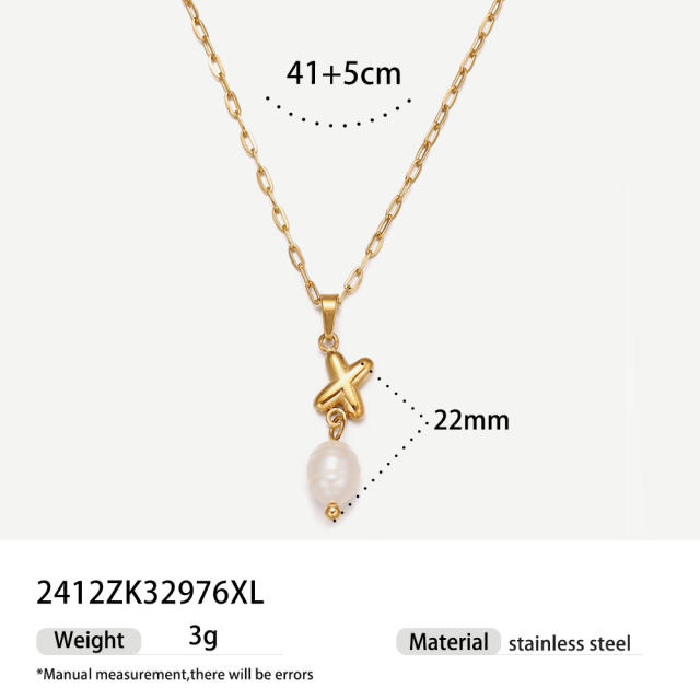 Real Pearl Stainless Steel Necklace Simple initial pendant necklace