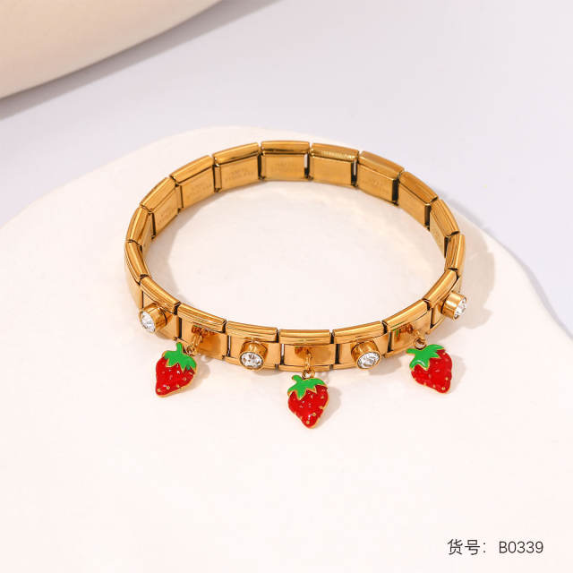 Sweet fruit charm enamel charm stainless steel bracelet