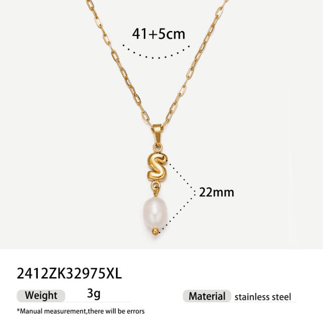 Real Pearl Stainless Steel Necklace Simple initial pendant necklace