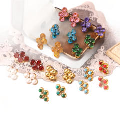 304 stainless steel earrings colorful diamond cross studs earrings