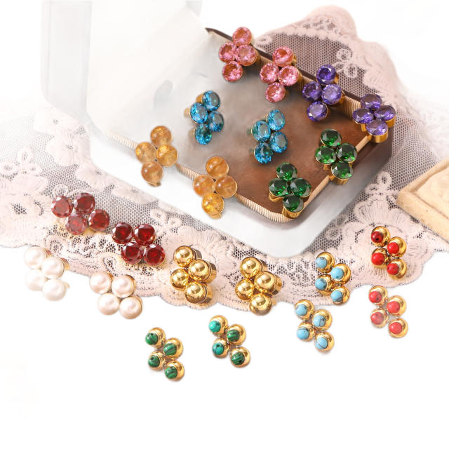 304 stainless steel earrings colorful diamond cross studs earrings
