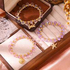 Violet crystal bead stainless steel bead charm bracelet
