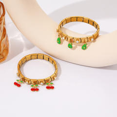 Sweet fruit charm enamel charm stainless steel bracelet