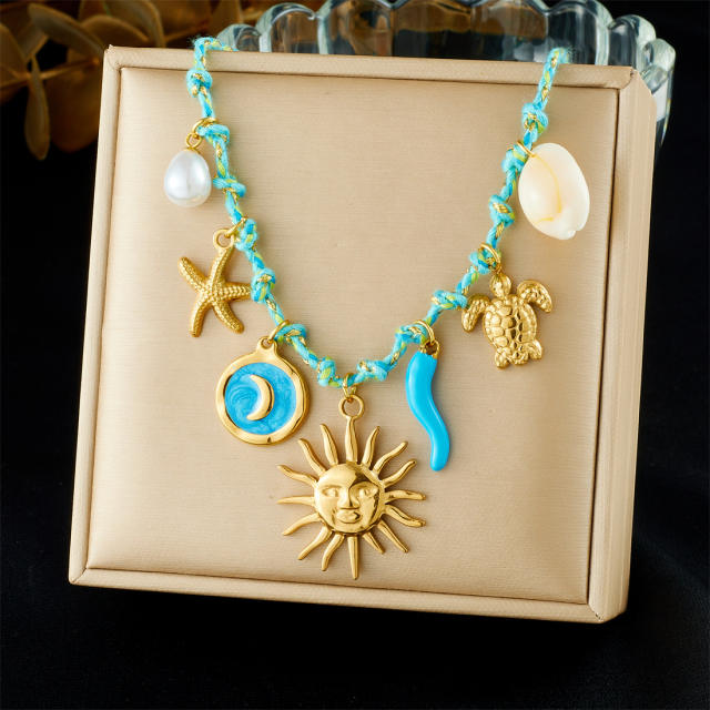 Ocean Element Series Stainless Steel Necklace Starfish Turtle Conch Shell Marine Life charm necklace