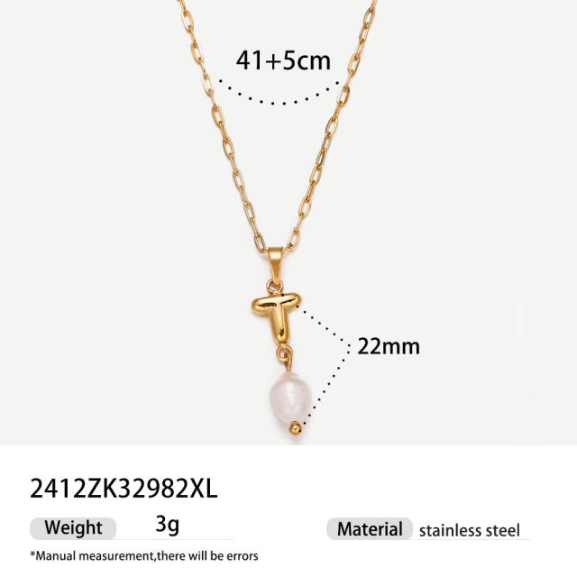Real Pearl Stainless Steel Necklace Simple initial pendant necklace