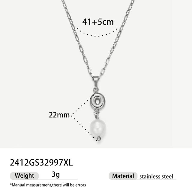 Real Pearl Stainless Steel Necklace Simple initial pendant necklace