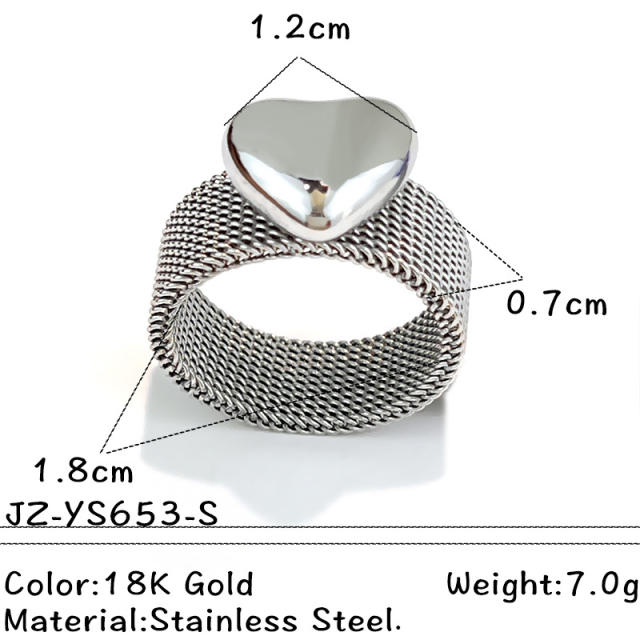 Simple heart stainless steel rings mix color rings
