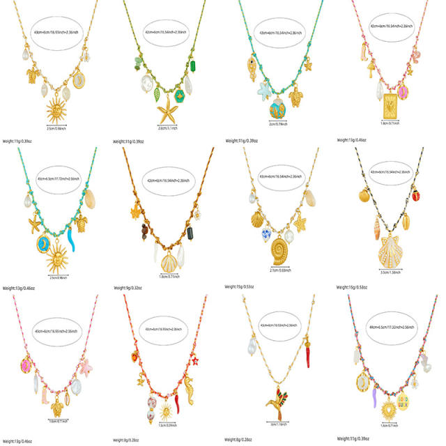 Ocean Element Series Stainless Steel Necklace Starfish Turtle Conch Shell Marine Life charm necklace