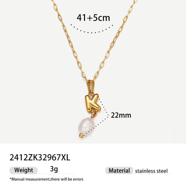 Real Pearl Stainless Steel Necklace Simple initial pendant necklace