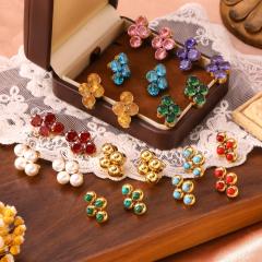 304 stainless steel earrings colorful diamond cross studs earrings
