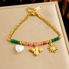 Sweet colorful bead sun bee heart charm stainless steel bracelet