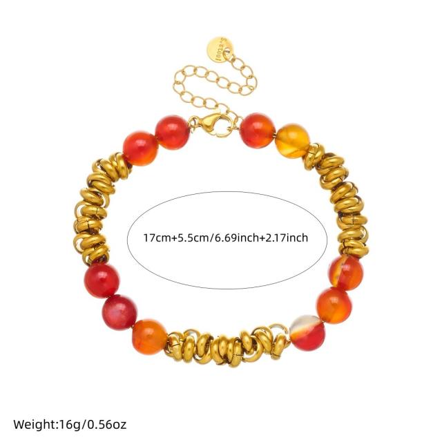 Korean fashion red resin bead stainless steel bracelet