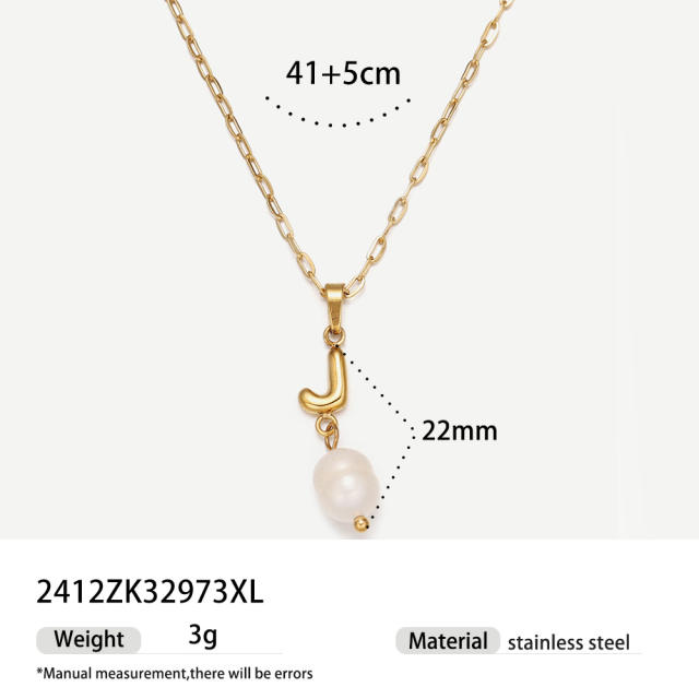 Real Pearl Stainless Steel Necklace Simple initial pendant necklace