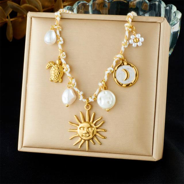 Ocean Element Series Stainless Steel Necklace Starfish Turtle Conch Shell Marine Life charm necklace