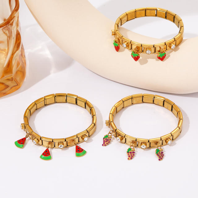 Sweet fruit charm enamel charm stainless steel bracelet