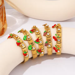 Sweet fruit charm enamel charm stainless steel bracelet