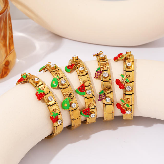 Sweet fruit charm enamel charm stainless steel bracelet