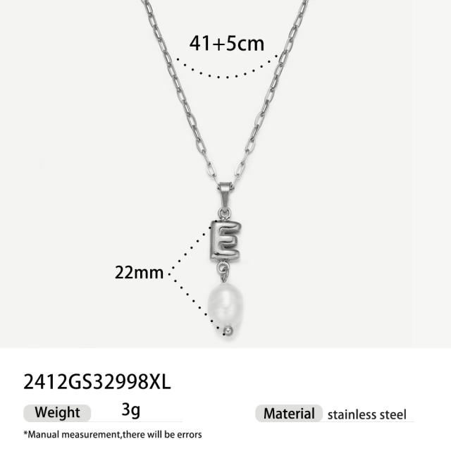 Real Pearl Stainless Steel Necklace Simple initial pendant necklace