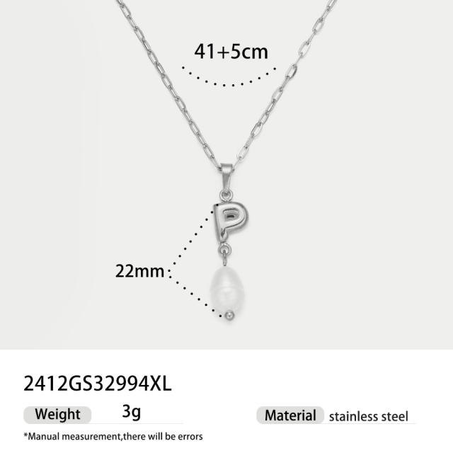Real Pearl Stainless Steel Necklace Simple initial pendant necklace