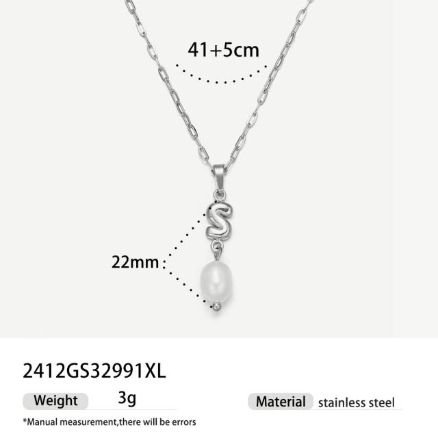 Real Pearl Stainless Steel Necklace Simple initial pendant necklace