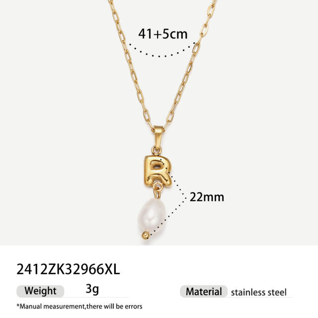 Real Pearl Stainless Steel Necklace Simple initial pendant necklace