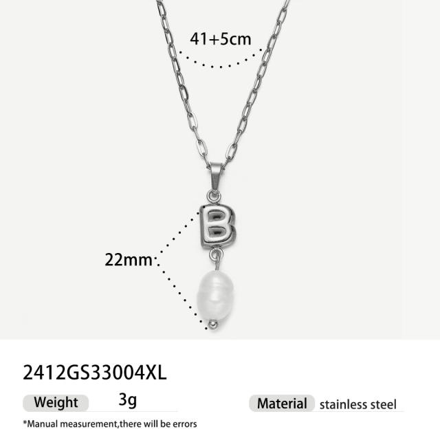 Real Pearl Stainless Steel Necklace Simple initial pendant necklace