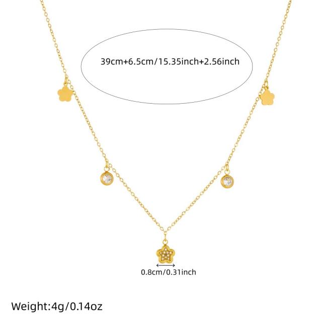 Korean fashion tiny diamond heart flower charm stainless steel necklace