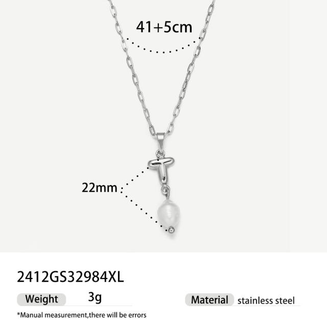Real Pearl Stainless Steel Necklace Simple initial pendant necklace
