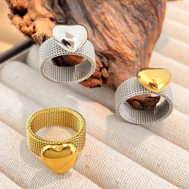 Simple heart stainless steel rings mix color rings