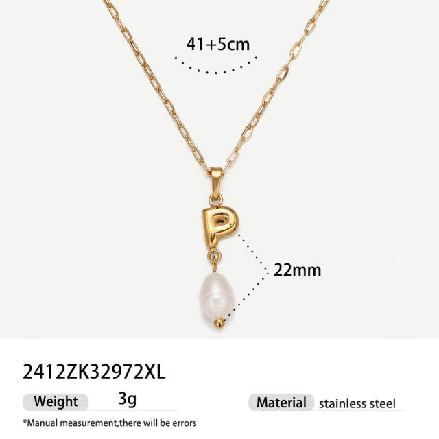 Real Pearl Stainless Steel Necklace Simple initial pendant necklace