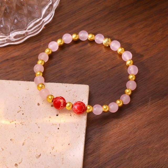 Handmade colorful crystal bead stainless steel bead bracelet
