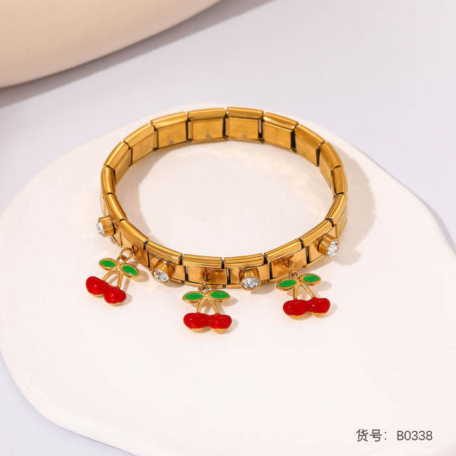 Sweet fruit charm enamel charm stainless steel bracelet