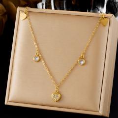 Korean fashion tiny diamond heart flower charm stainless steel necklace
