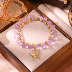 Violet crystal bead stainless steel bead charm bracelet