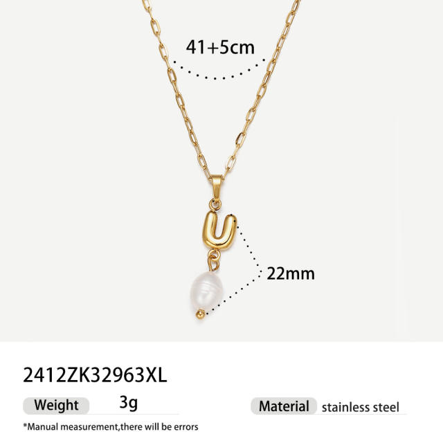 Real Pearl Stainless Steel Necklace Simple initial pendant necklace