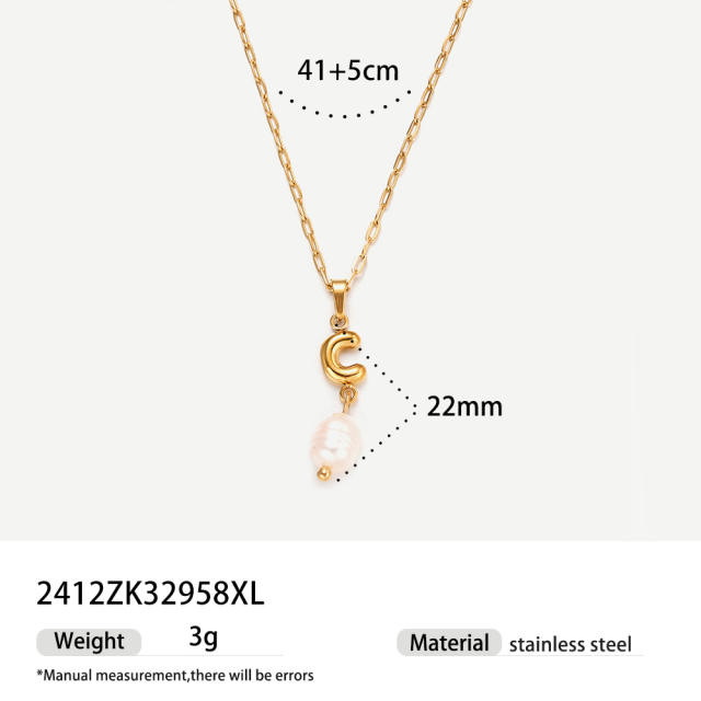 Real Pearl Stainless Steel Necklace Simple initial pendant necklace