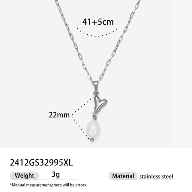 Real Pearl Stainless Steel Necklace Simple initial pendant necklace
