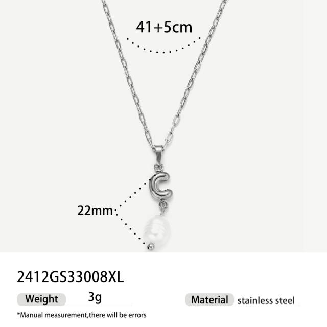 Real Pearl Stainless Steel Necklace Simple initial pendant necklace