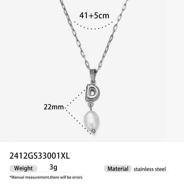 Real Pearl Stainless Steel Necklace Simple initial pendant necklace