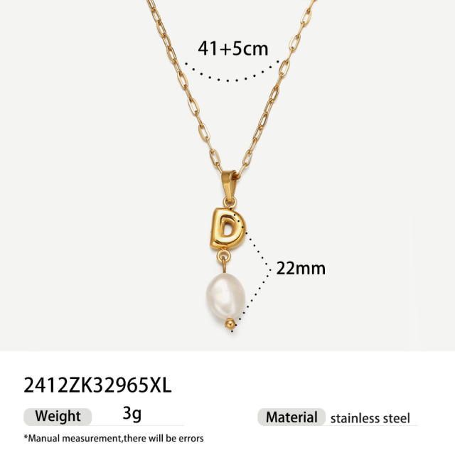 Real Pearl Stainless Steel Necklace Simple initial pendant necklace
