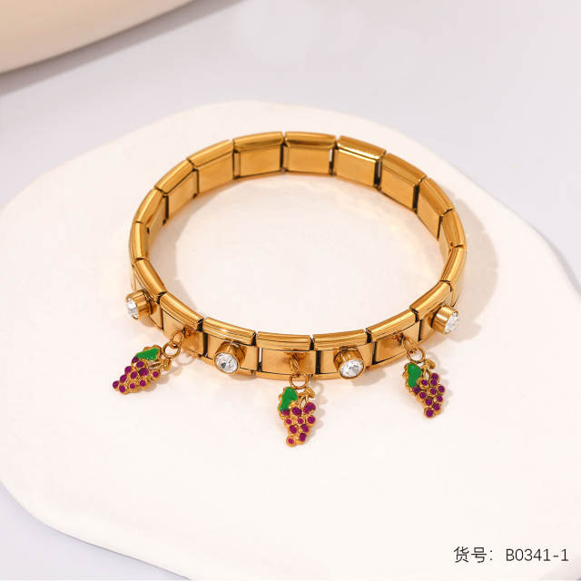 Sweet fruit charm enamel charm stainless steel bracelet