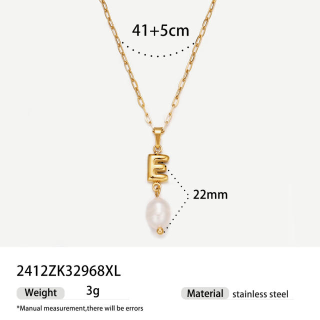 Real Pearl Stainless Steel Necklace Simple initial pendant necklace