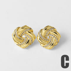 18K gold plated square full diamond copper earrings studs