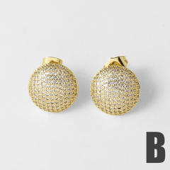 18K gold plated square full diamond copper earrings studs