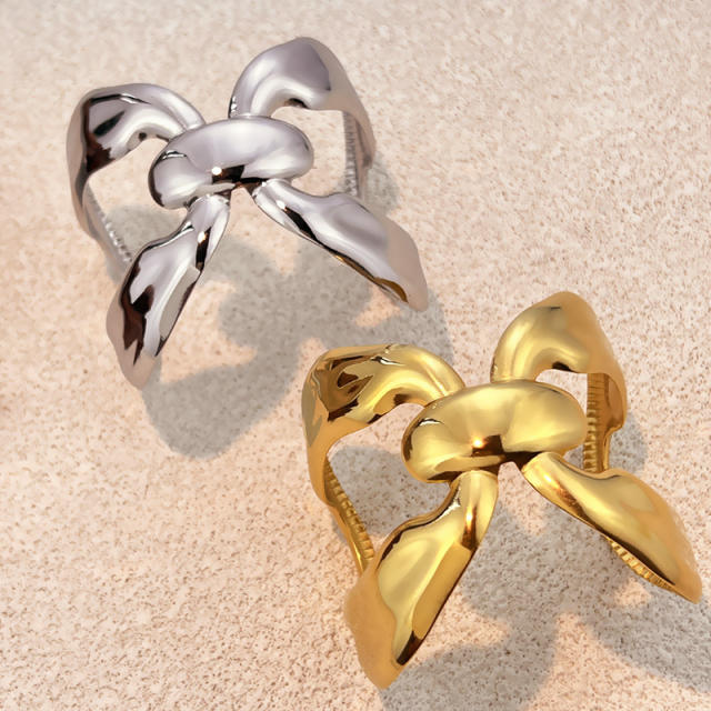 Chunky bow design gold plated stainless steel bangle cuffs bracelet