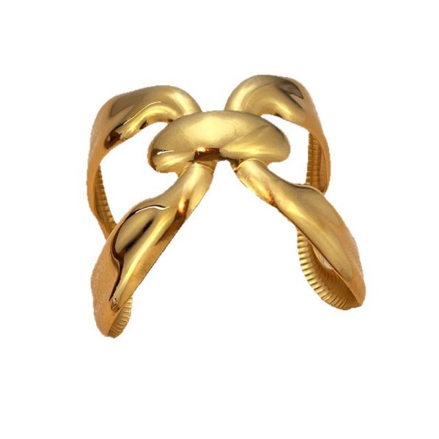 Chunky bow design gold plated stainless steel bangle cuffs bracelet